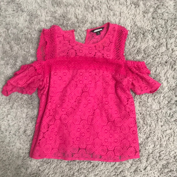 Tops - hot pink off the shoulder with short sleeves top